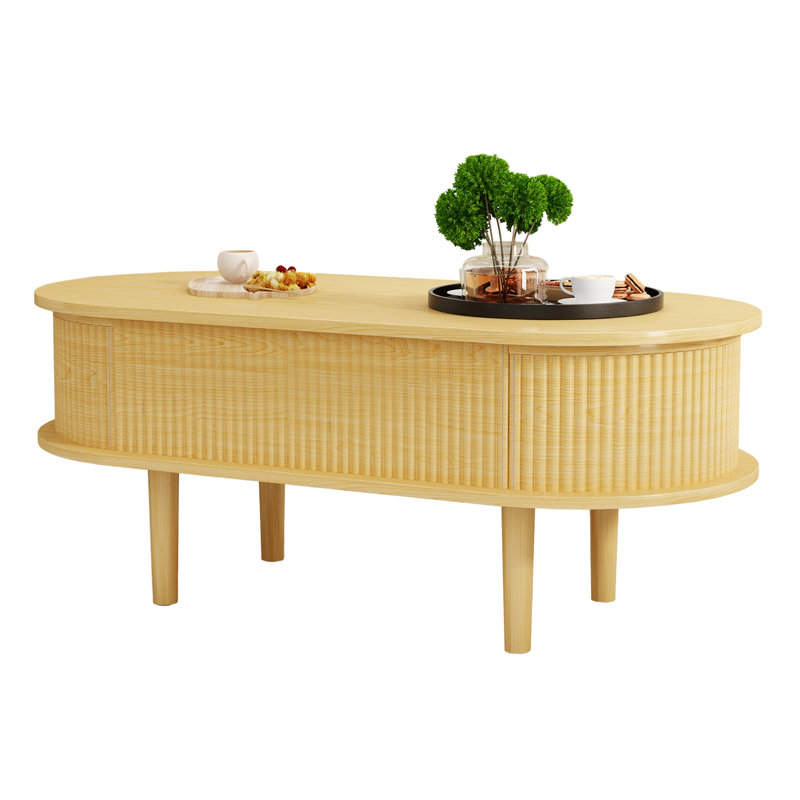 Table basse avec compartiment caché, table centrale en bois pour le bureau du salon à la maison, Natural Wood