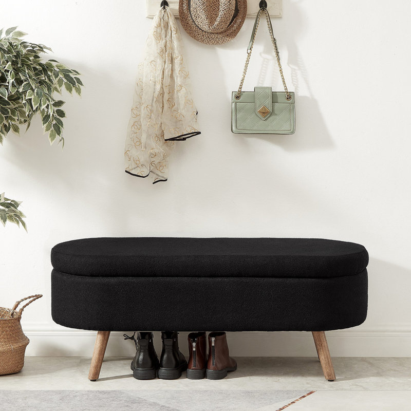 Banc de rangement avec repose-pieds ovale Luxury, Noir