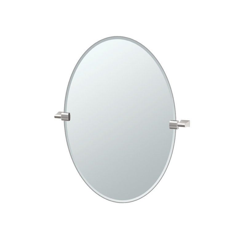 Miroir de salle de bain mural biseauté sans cadre Bleu | Miroir ovale pivotant, Nickel satiné, H 26,5 po x l 19,5 po