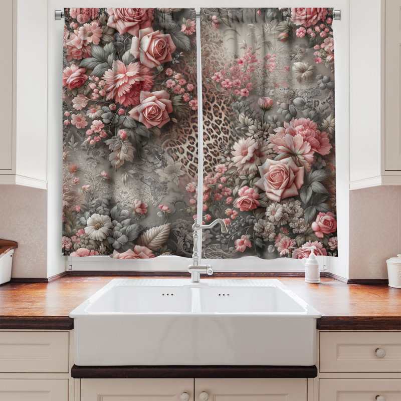 Floral Kitchen Curtain, 55" W x 24" L