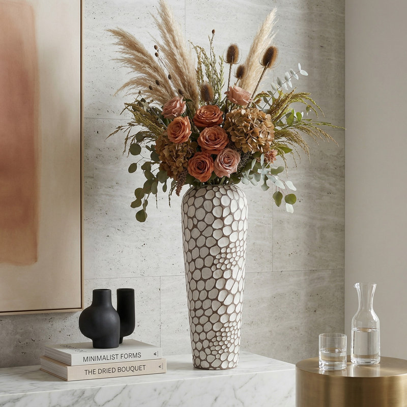 Krystaline Modern Textured Stoneware Vase with Bubbled Surface Detailing and Tapered Silhouette for Contemporary Decor