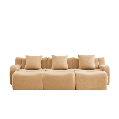 Camel Teddy Fabric 3-Seat Modular Sectional Chaise Sofa, No Assembly Required Ergonomic Living Room Furniture