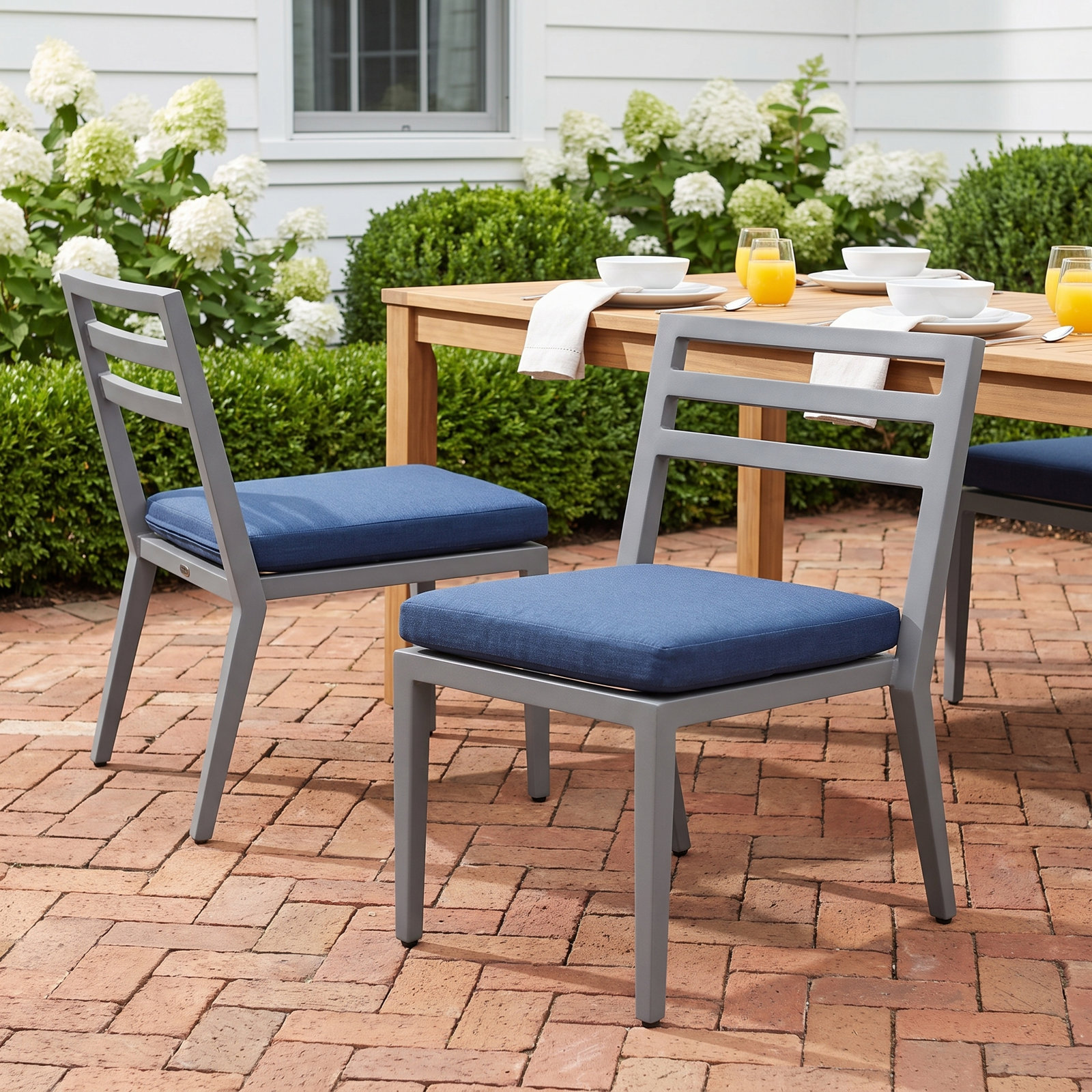Winthrop Premium All-Weather Wicker Outdoor Dining Side Chair with Sunbrella® Cushion, Gray Frame/Navy Cushion
