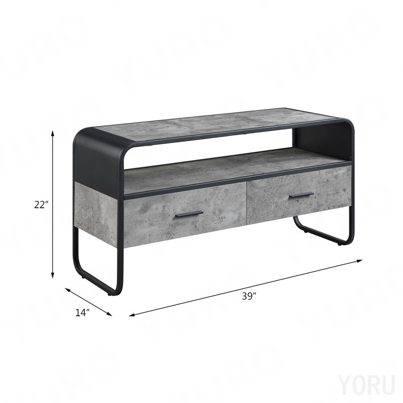 Modern TV Stand Console - Concrete Gray/Black