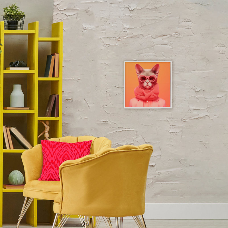Giclée encadrée de lunettes rétro sur fond orange, design par Roozbeh, Giclée encadrée blanc bord de mer, H 17 po x l 17 po