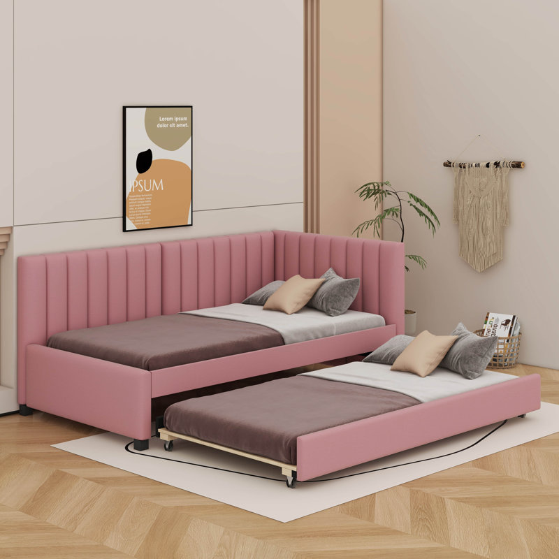Lit de jour simple rembourré avec couchette, Rose