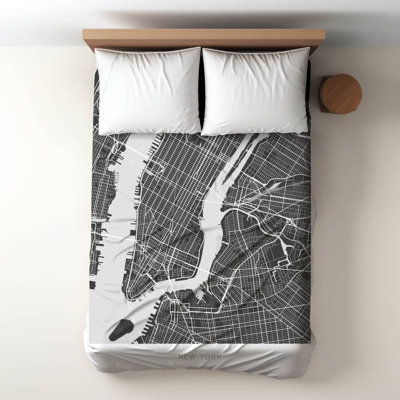 Typo & Symbols Twin Duvet Cover - NY Map Design, White
