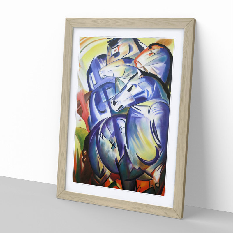 Blue Horses by Franz Marc - Picture Frame Graphic Art, Oak, 36cm H x 27cm W x 2cm D