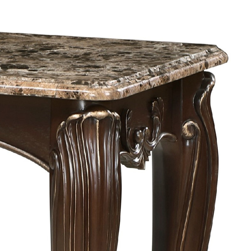 Console Hesar, marbre 53 po, bois brun cerisier, cabriole