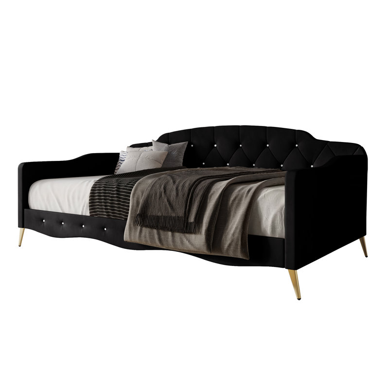 Arwilla Twin Size Daybed in Velvet, Black Velvet