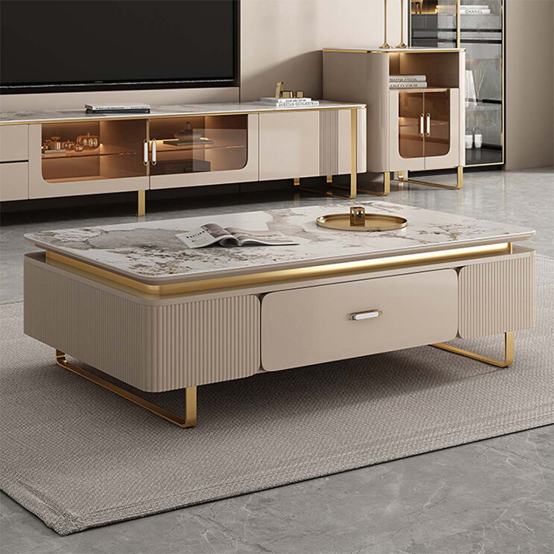 Table basse Beige Stone + Bois manufacturé