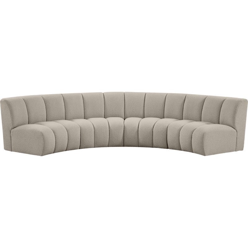 Izen Upholstered Curved Sectional Symmetrical, Brown Boucle Fabric