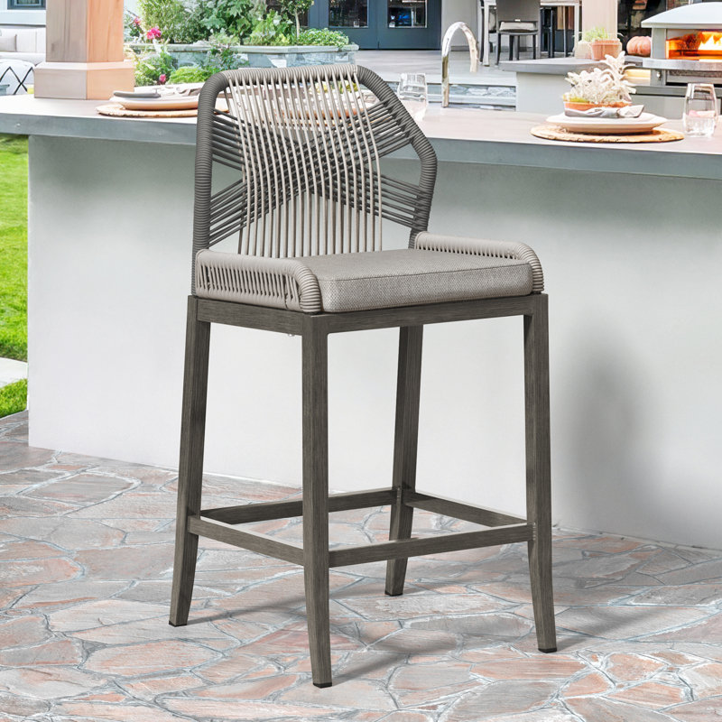 Tabouret de bar d'extérieur 28 po avec coussin Khadijo, Bluestone Slab Grey, 1, Grey