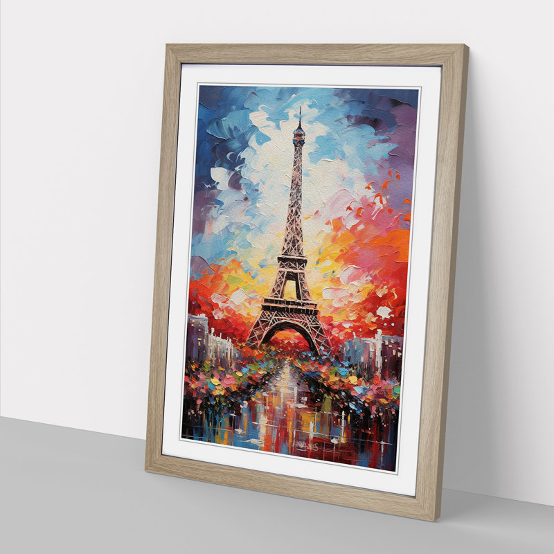 Eiffel Tower Action Painting No.3 - Single Picture Frame Print on Wood, Oak Framed, 64cm H x 46cm W