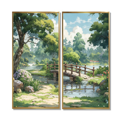 Paysage japonais du soleil levant I - Japon, grandes impressions sur toile 2 panneaux