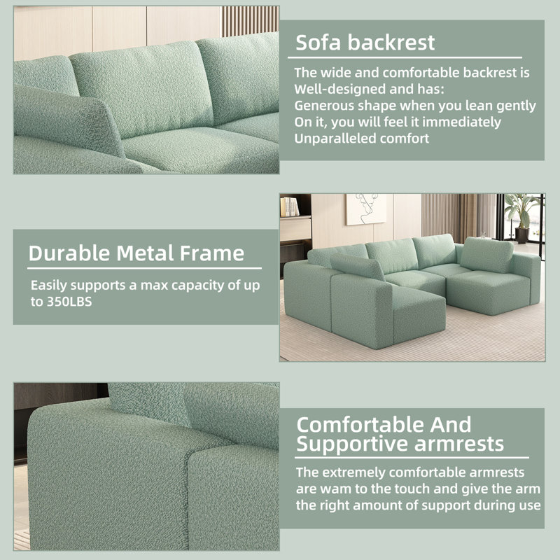 Light Green Fabric Modular Sectional Sofa with Ottoman