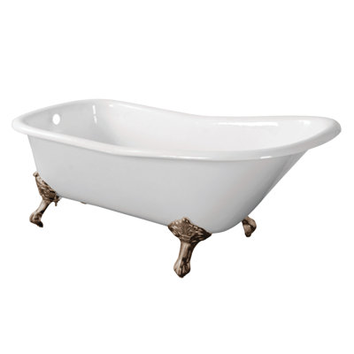Kingston Brass Aqua Eden 67-Inch Cast Iron D-Shaped Single Slipper Clawfoot Tub (No Faucet Drillings)