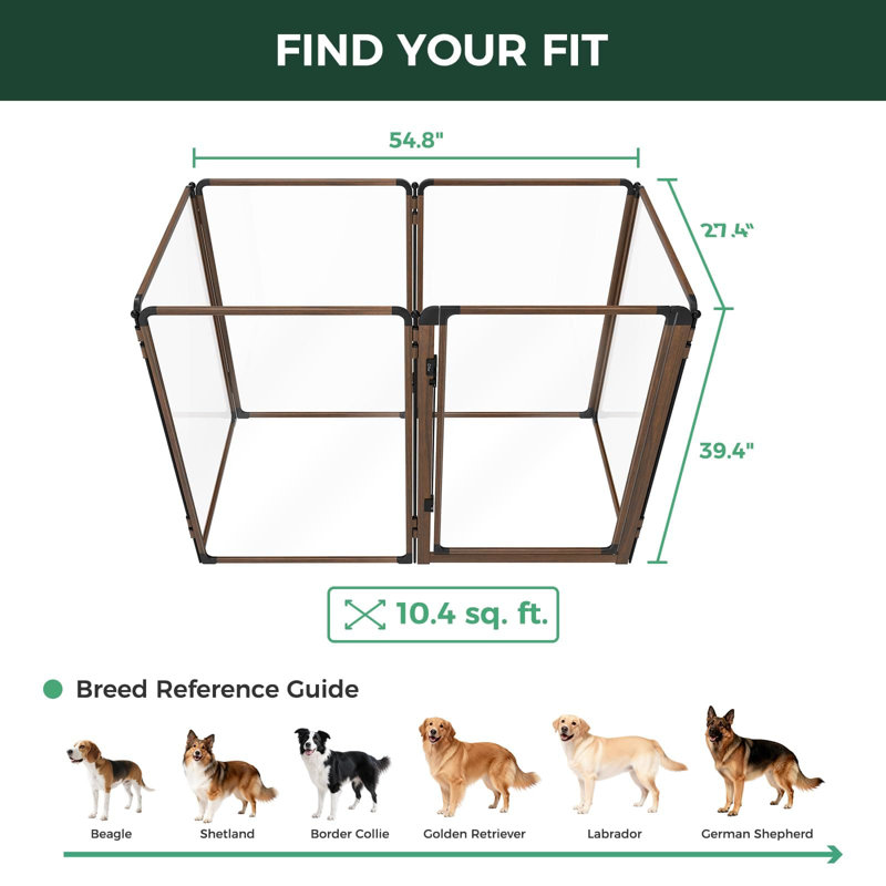 Parc d'intérieur pour chien en acrylique robuste AuraSpace Pro de FXW, structure robuste en métal, hauteur 40 po, 6 panneaux pour chiens de taille moyenne et grande, noyer