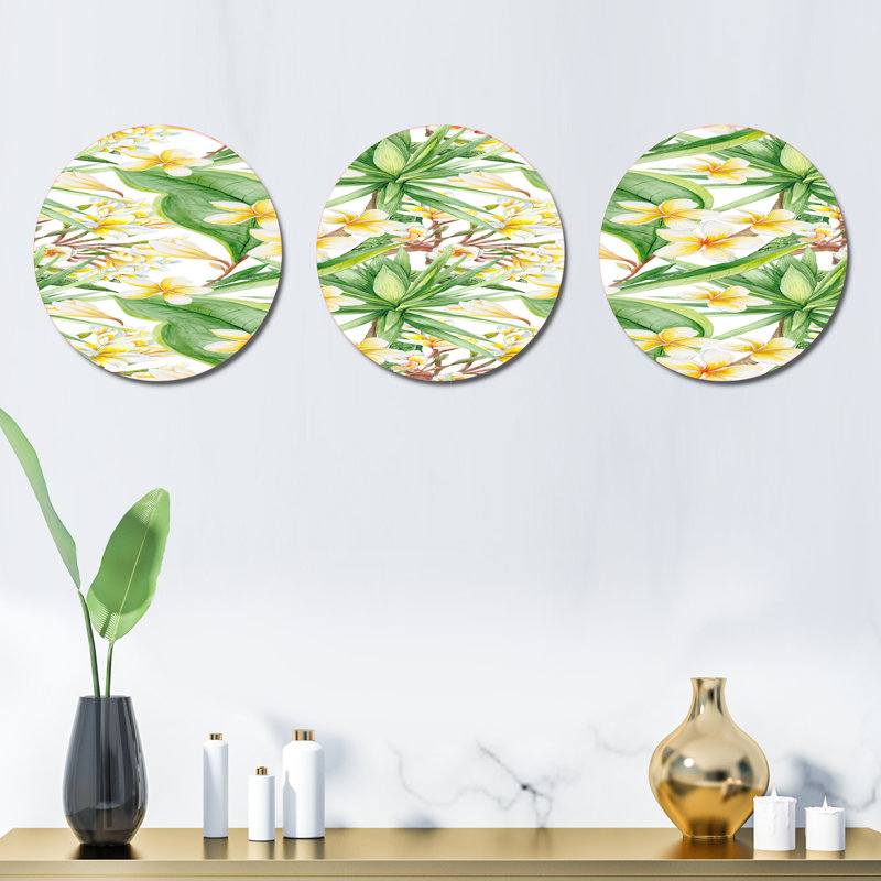 Ensemble de 3 décorations murales fleurs tropicales dans un cadre botanique