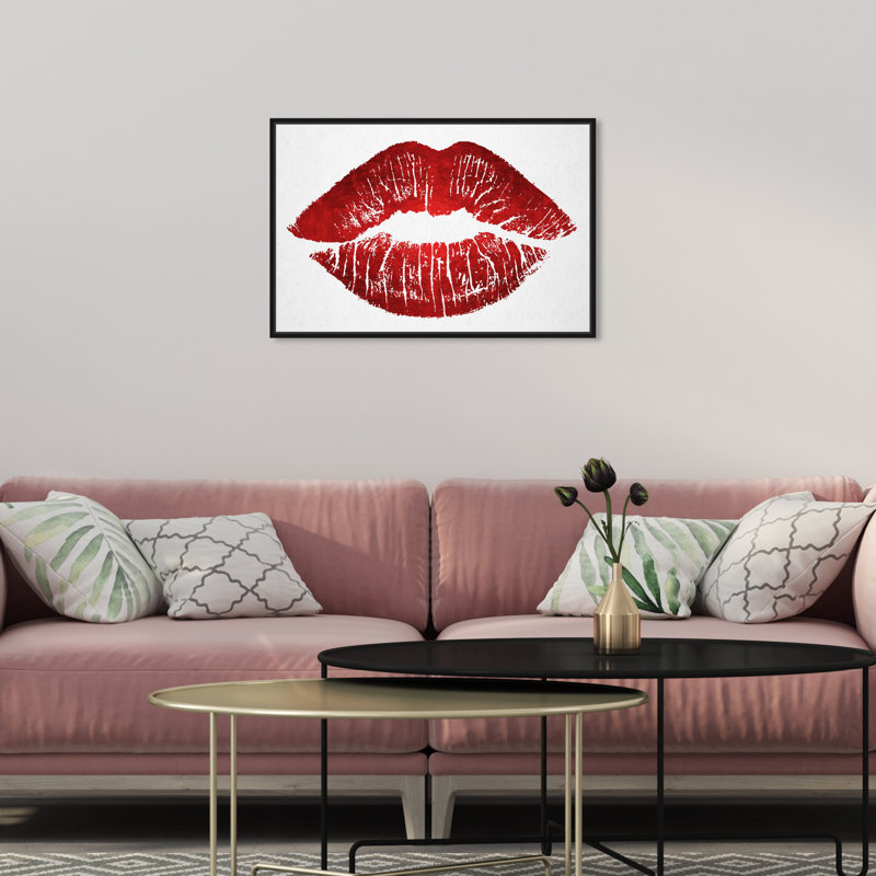 Toile rouge pour femme, rouge uni et rouge à lèvres, H 17 po x l 25 po, Cadre en bois noir