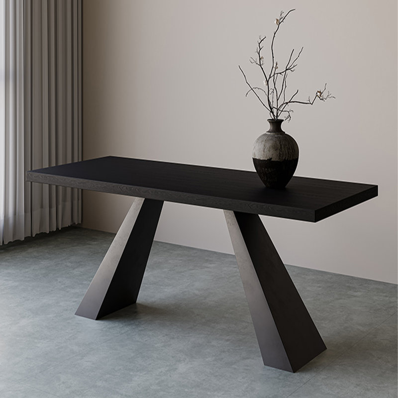 Black Rectangular Solid Wood+Iron Butterfly Leaf Dining Table, 29.53"H x 55.12"L x 31.5"W