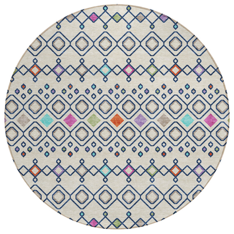 Aleighna Area Rug with Non-Slip Backing, Round 8'