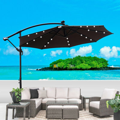 Parasol de patio extérieur à énergie solaire à DEL 8 lumières avec manivelle et base croisée pour terrasse de jardin à l'arrière