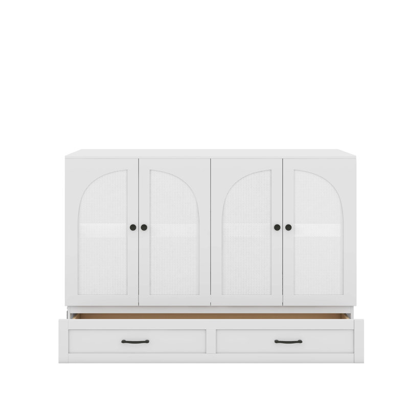 Lit escamotable double avec tiroirs, Lit double,  Blanc