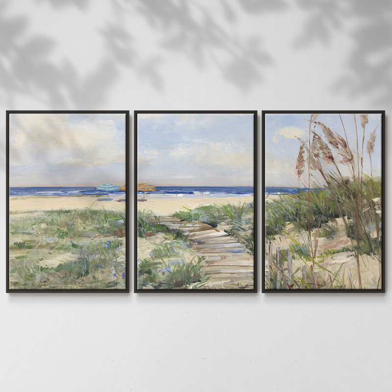 «Summer Seas», reproduction sur toile 3 pièces, H 24 po x l 48 po, Cadre noir