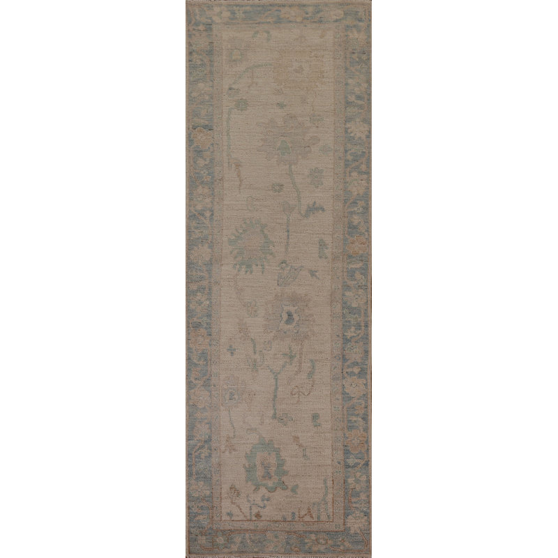 Tapis de couloir beige en laine noué à la main 2 pi 8 po x 9 pi 9 po Floral