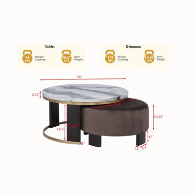 Table d'appoint ronde de 61 cm (24 pouces) en faux marbre avec accents dorés, idéale pour décorer un salon ou un coin canapé.