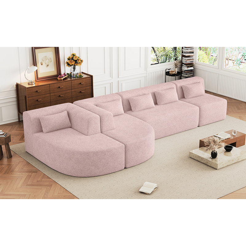 Ensemble de 144 chaises modulables combinées de 144 po, deux chaises longues amovibles, cinq coussins de dossier et un salon rembourré incurvé moderne et durable