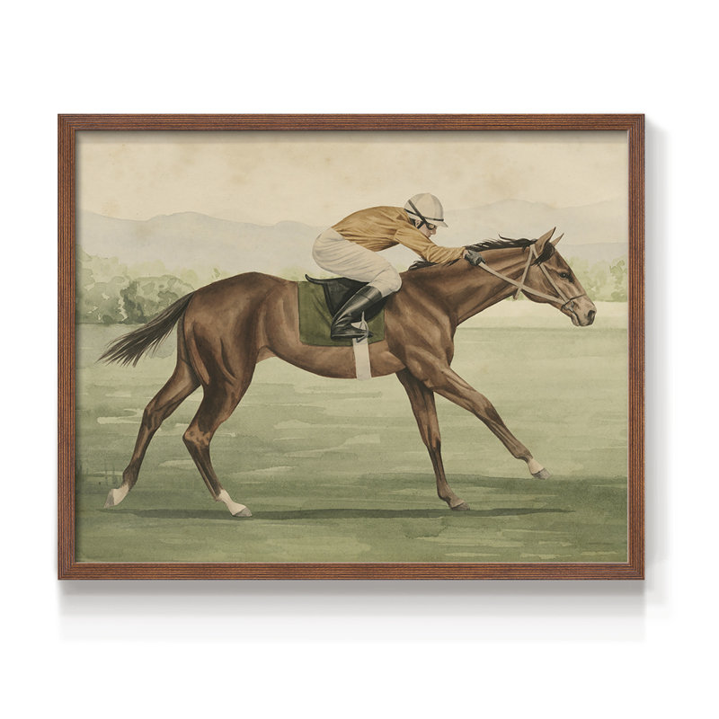 Équitation rétro II - reproduction encadrée - réarmable, H 22 po x l 28 po, Noyer