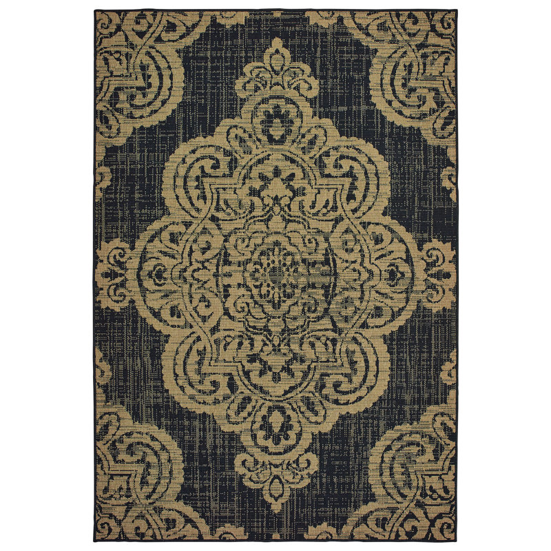 Tapis oriental noir / brun clair intérieur / extérieur Junor, Rectangle 2 pi 5 po x 4 pi 5 po