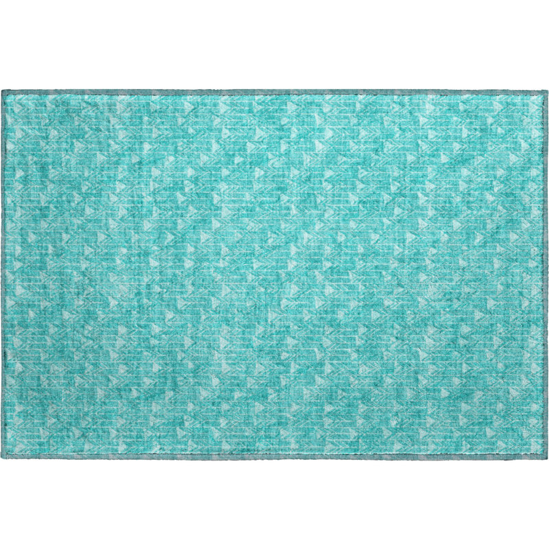 Premium Machine Washable Cerrito AMF514 Teal Rug, Rectangle 1'8" x 2'6"