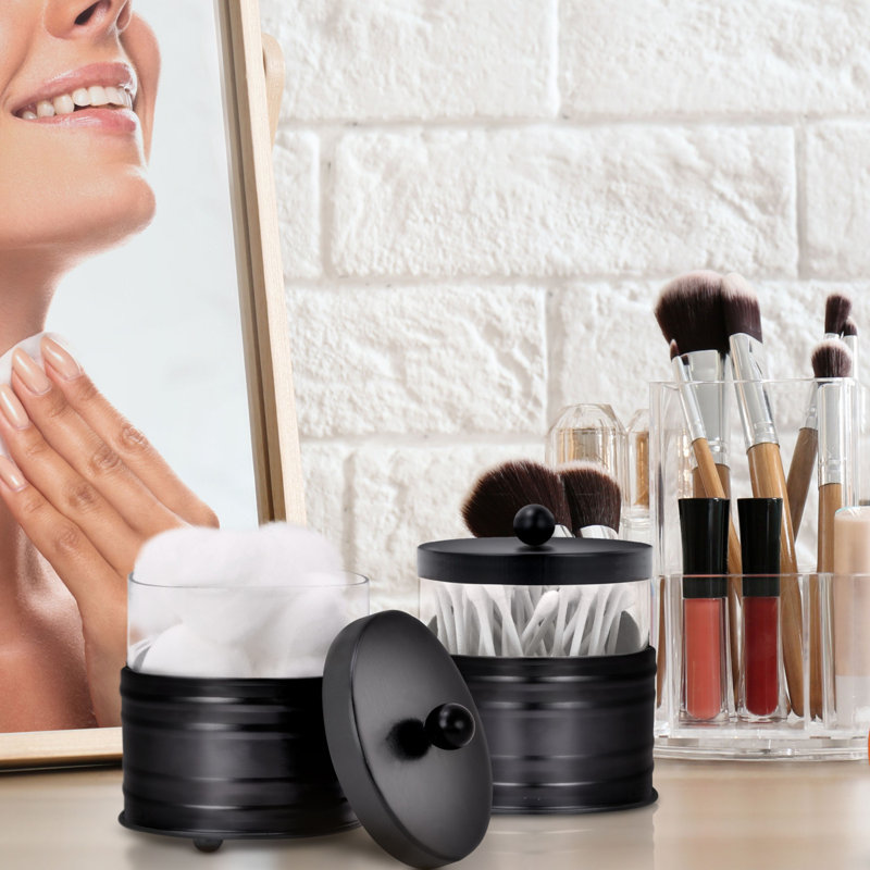 Black Bathroom Accessory Set - Glass Cotton Swab Jars, Black