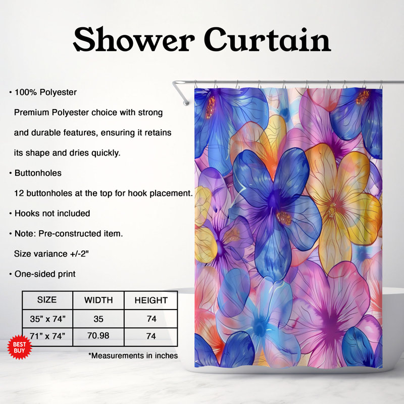 Vivid Bloom - Premium Shower Curtain, 74"H x 71"W