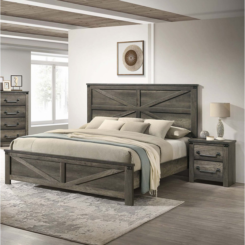 Rustic Gray 3Pc Set Bed 2X Nightstands, King