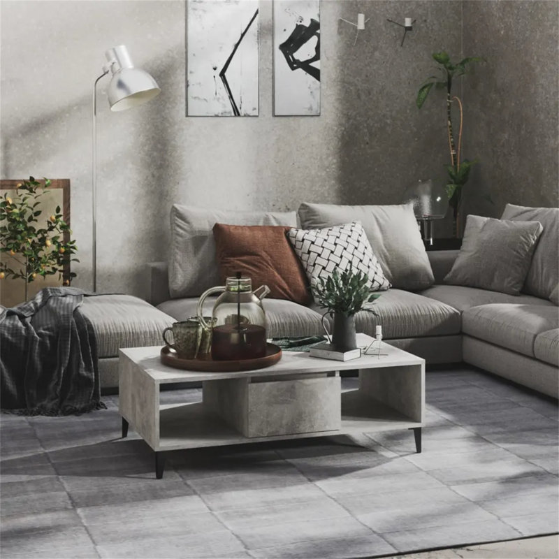 Awat Four Leg Coffee Table with Storage, Concrete Grey
