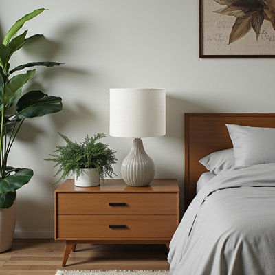 Senna Standard Metal Table Lamp in Gray Ceramic, 16.89'' H X 9.32'' W X 9.32'' D