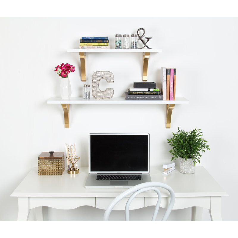 Hornyak Bracket Shelf, 8.8" H x 36" W x 8" D, White/Gold