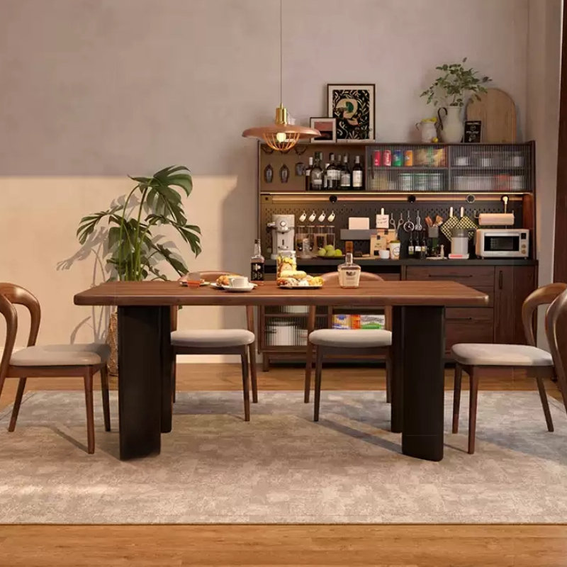 Retro-style walnut wood dining table, 29.52"H x 86.61"L x 35.43"W