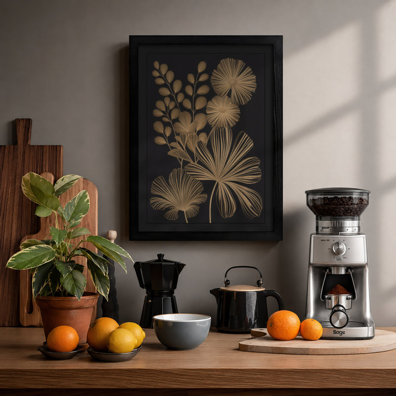 Geometric Botanica Botanical - Framed Print, A2 - 59.4 x 42.0 cm, Black
