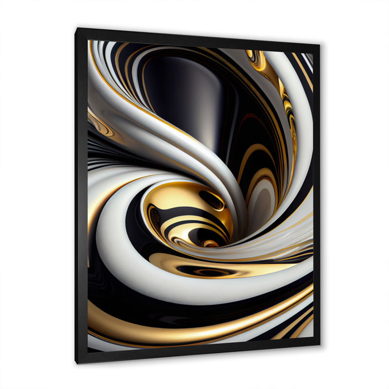 Or noir et blanc vitrail I - abstrait spirales sur toile, art mural, H 32 po x l 24 po, Toile avec cadre photo, Black