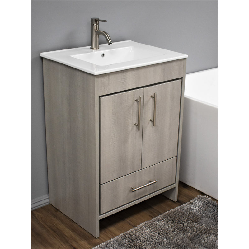 Sallisaw 30'' Single Bathroom Vanity with Ceramic Top, Weathered Gray