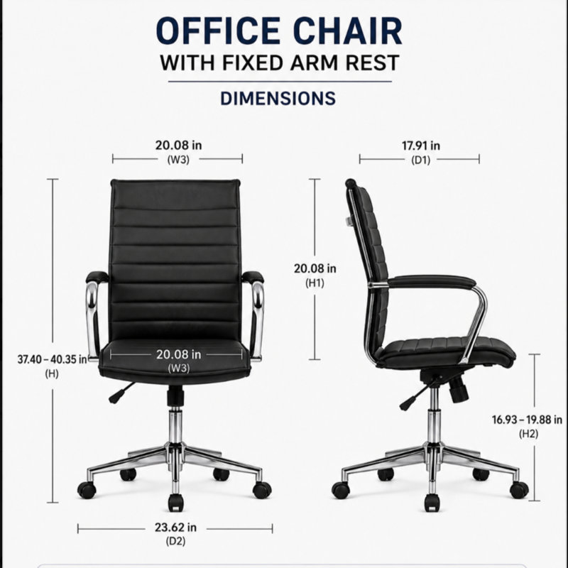 Ergonomic Swivel Armed Desk Chair with Ribbed Black Vinyl Upholstery