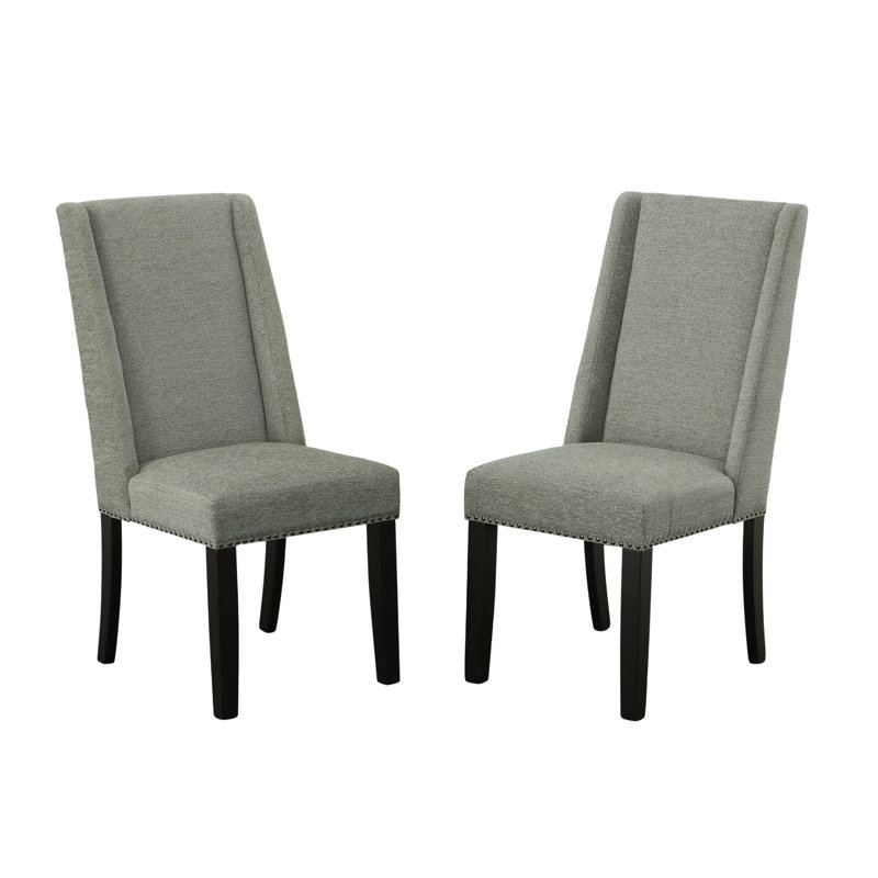 Chaise de salle à manger élégante à oreilles H 40 po x l 19,5 po avec garniture cloutée grise, Gris anthracite, Espresso