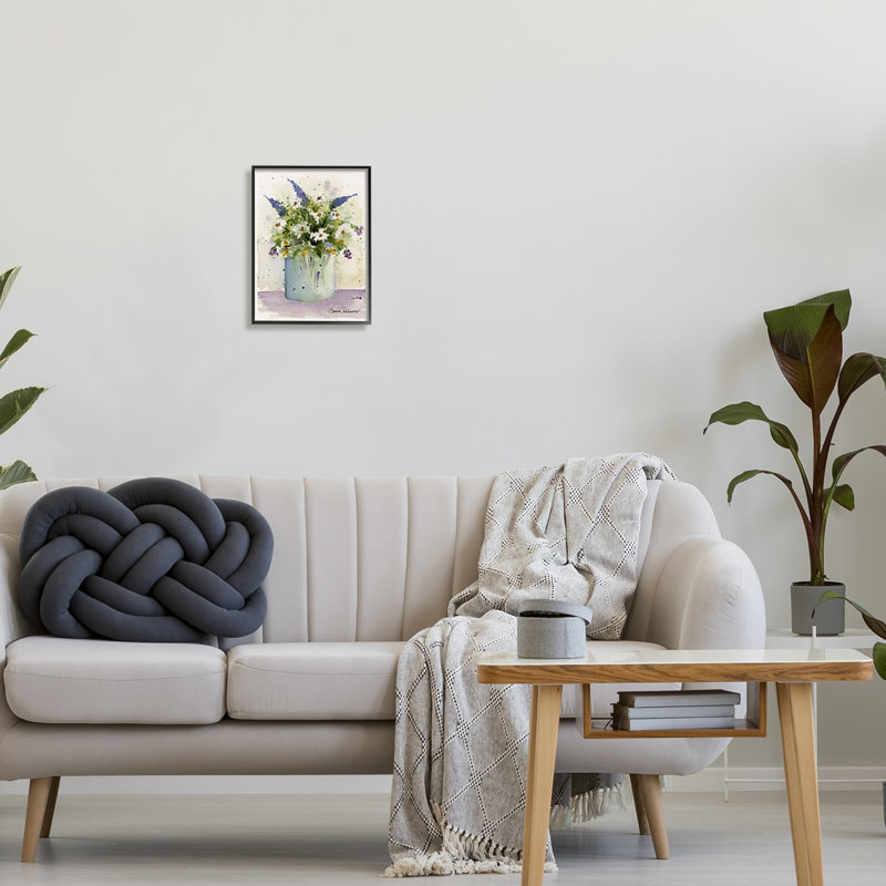 Abstract Lilac and Daisy Blooms Canvas Print with Black Frame