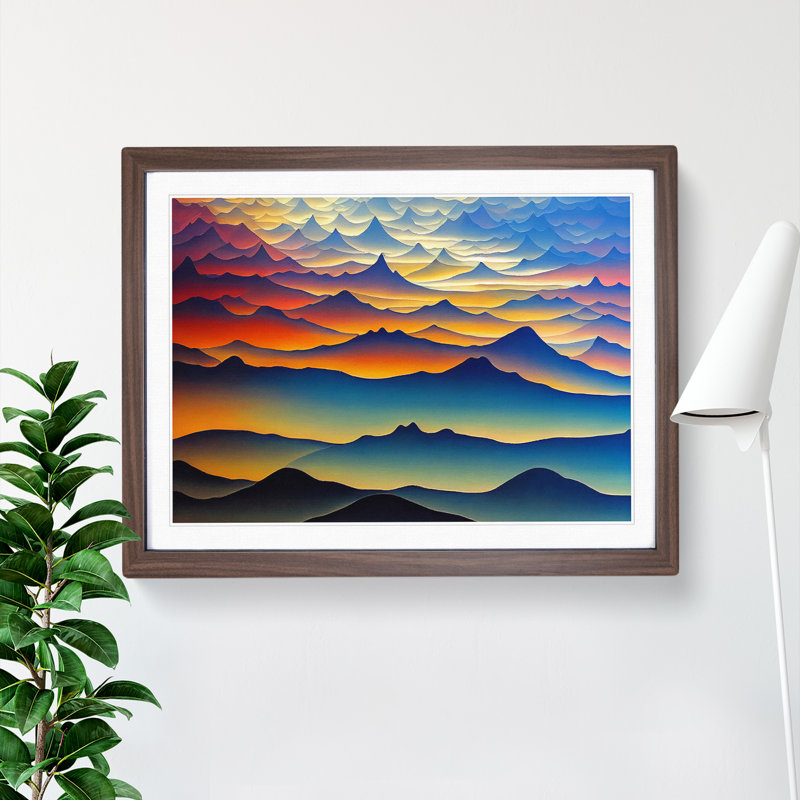 Harmonious Mountain Landscape - Single Picture Frame Print, 46cm H x 64cm W x 2cm D, Walnut