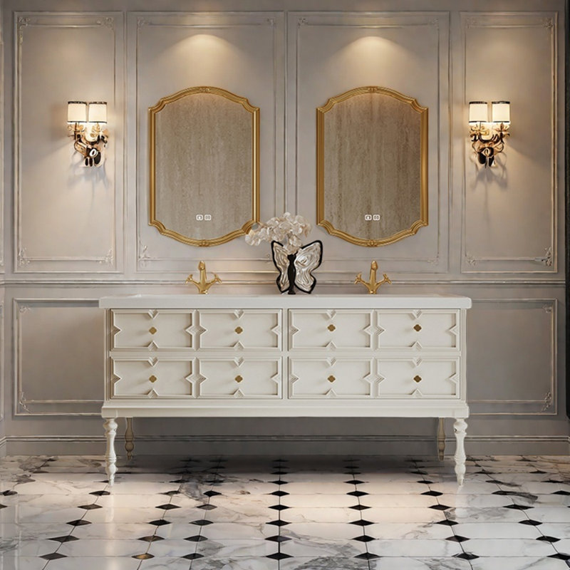 Armoire de salle de bain rétro française, H 32,3 po x l 74,8 po x P 21,6 po